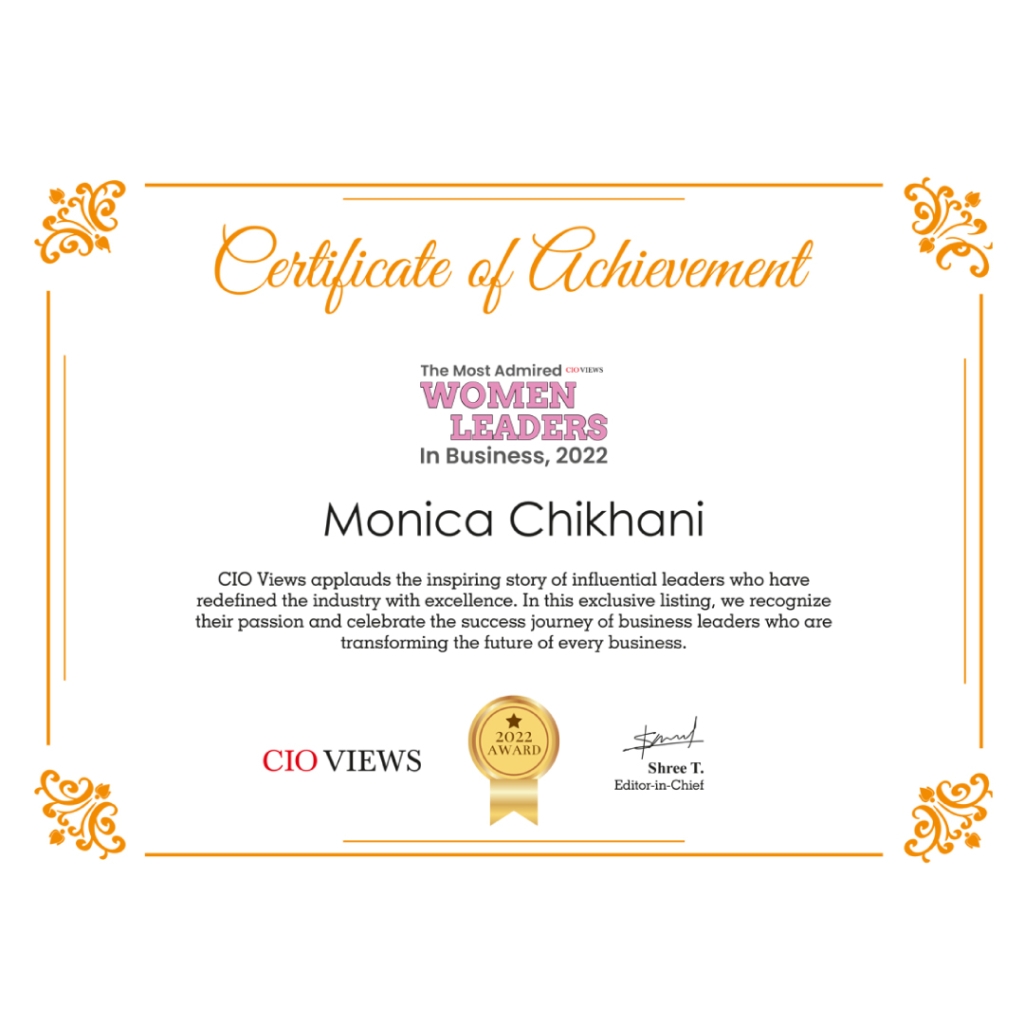 certificate of achievement for monica chikhani